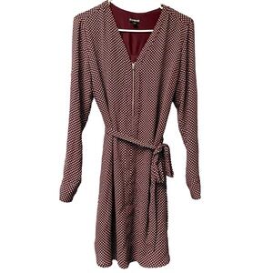 Express Women’s Long-Sleeve Size Medium Polka Dot Burgundy Tie Dress